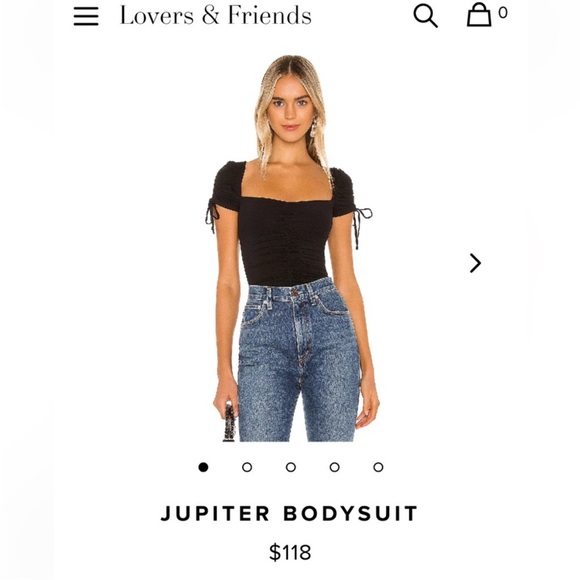 Lovers + Friends Black Ruched Square-Neck Short Sleeve Bodysuit - Picture 3 of 5